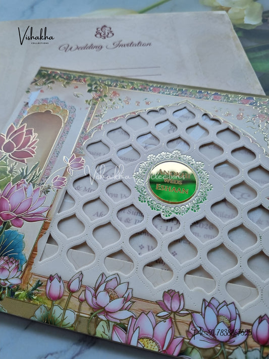 Lotus Flower Hindu Muslim Christian Sikh Colored invitation Cards CC-3681