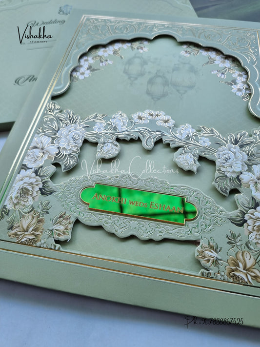 Flower Hindu Muslim Christian Sikh Padded Colored invitation Cards CC-3684