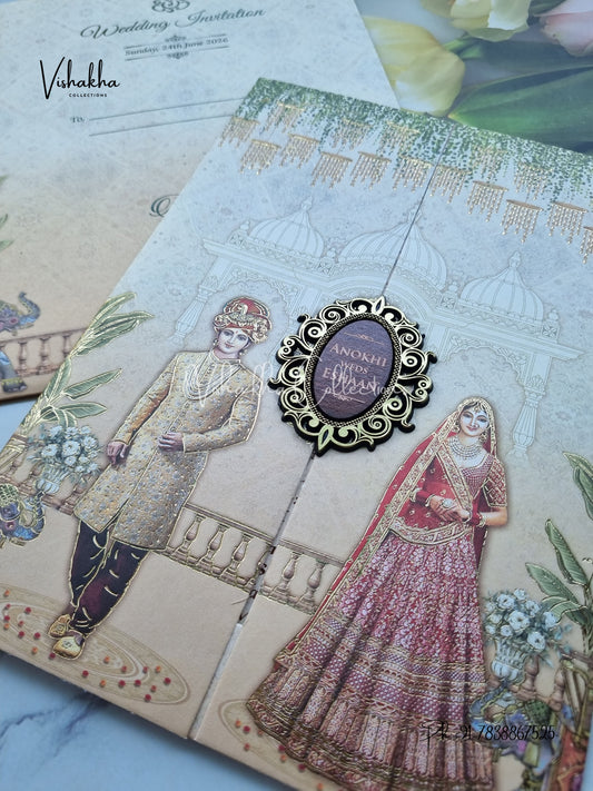 Dulah Dulhan Double Door Hindu Sikh Colored invitation Cards CC-3690