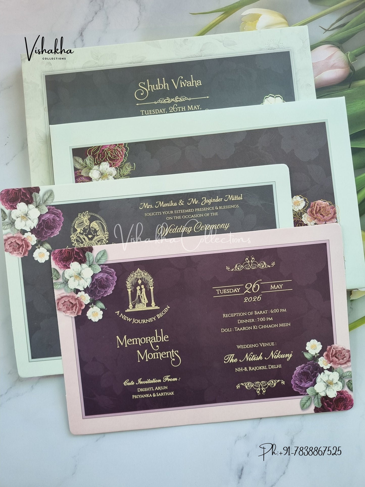 Ganesh Ji Flower Hindu Sikh Padded invitation Cards CR-2012