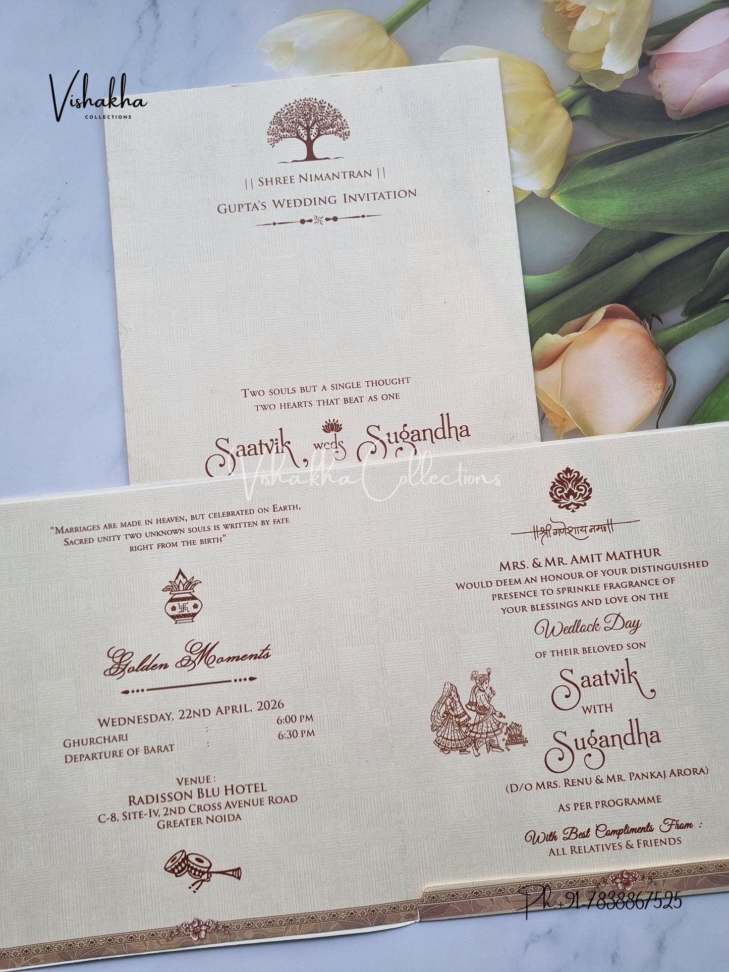 Flower Hindu Muslim Christian Sikh invitation Cards CR-5018