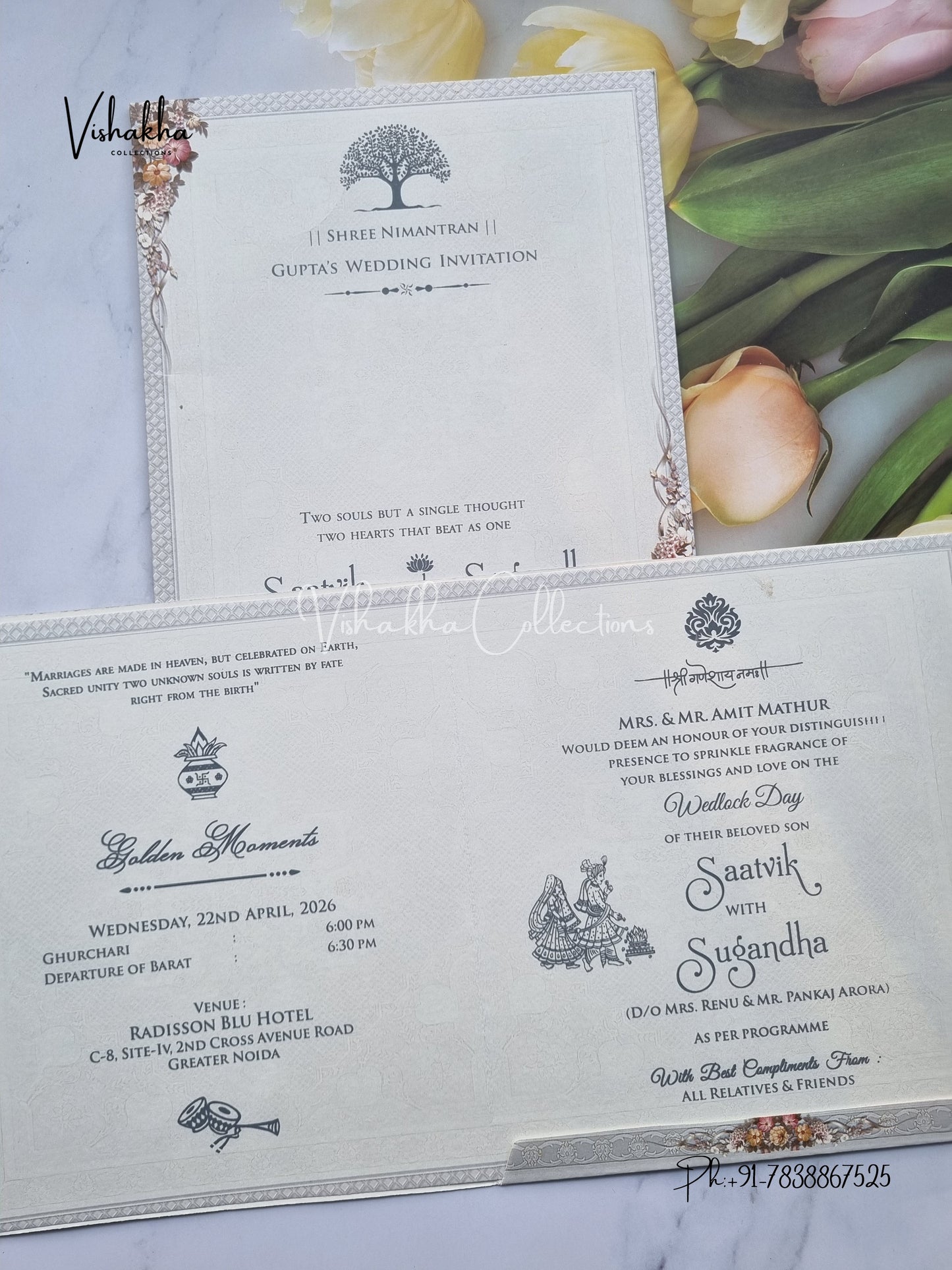 Flower Hindu Muslim Christian Sikh invitation Cards CR-5020