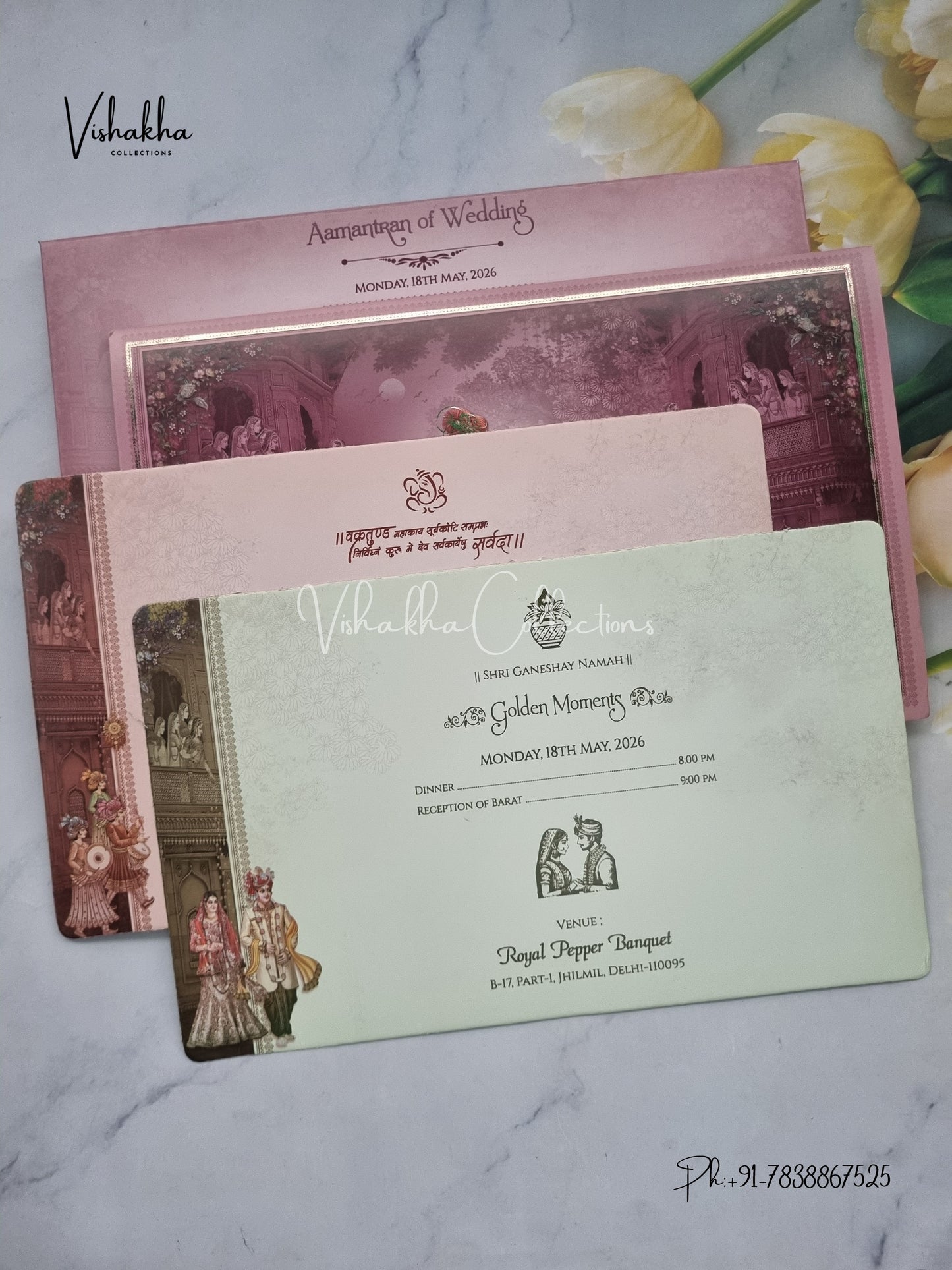 Barat Semi Box Dulah Dulhan Hindu Sikh invitation Cards CR-5042