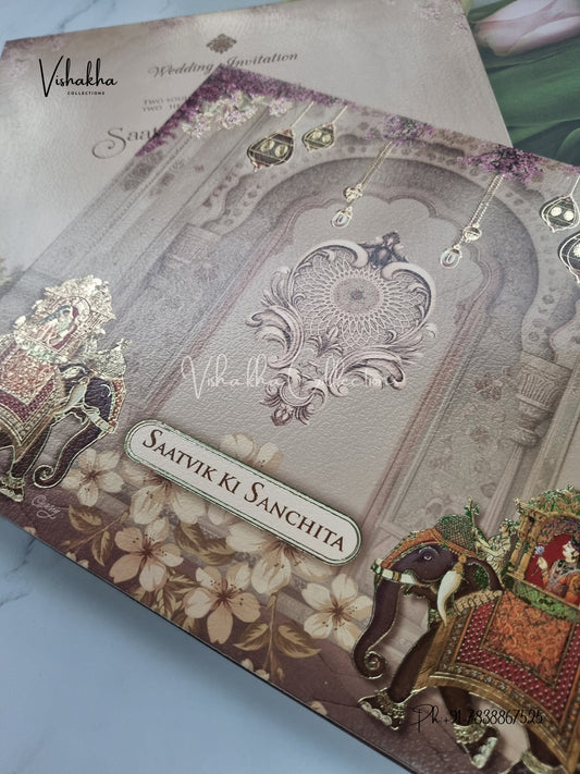 Semi Box Hathi Hindu Sikh invitation Cards CR-5081