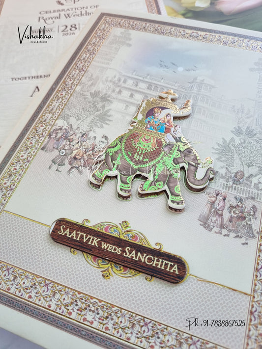 Barat Hathi Dulah Dulhan Hindu Sikh Padded invitation Cards CR-5091