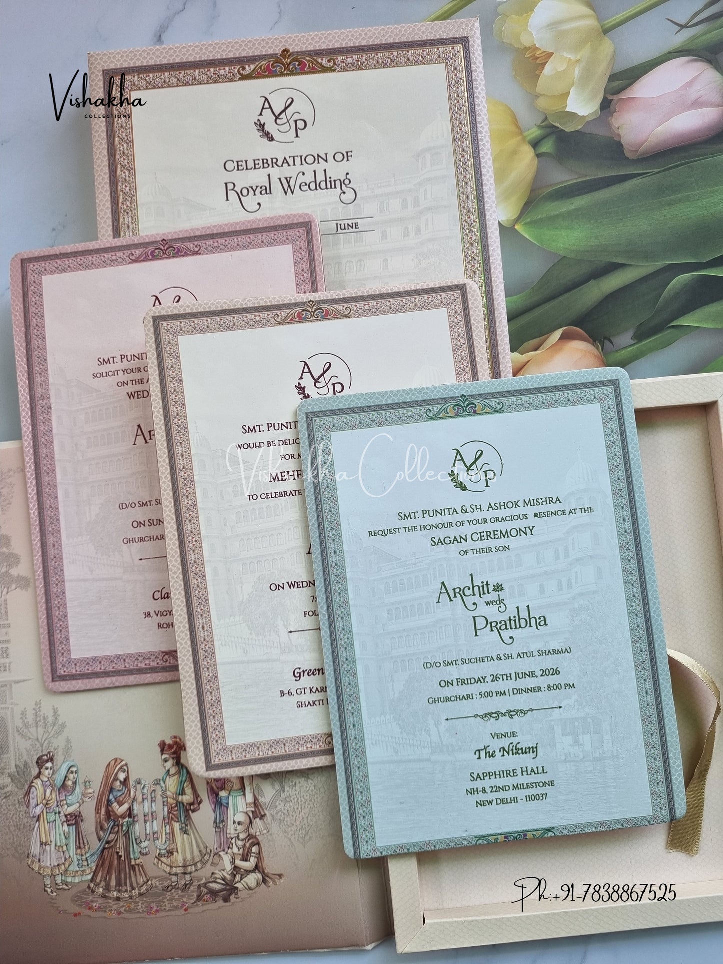 Barat Hathi Dulah Dulhan Hindu Sikh Padded invitation Cards CR-5091