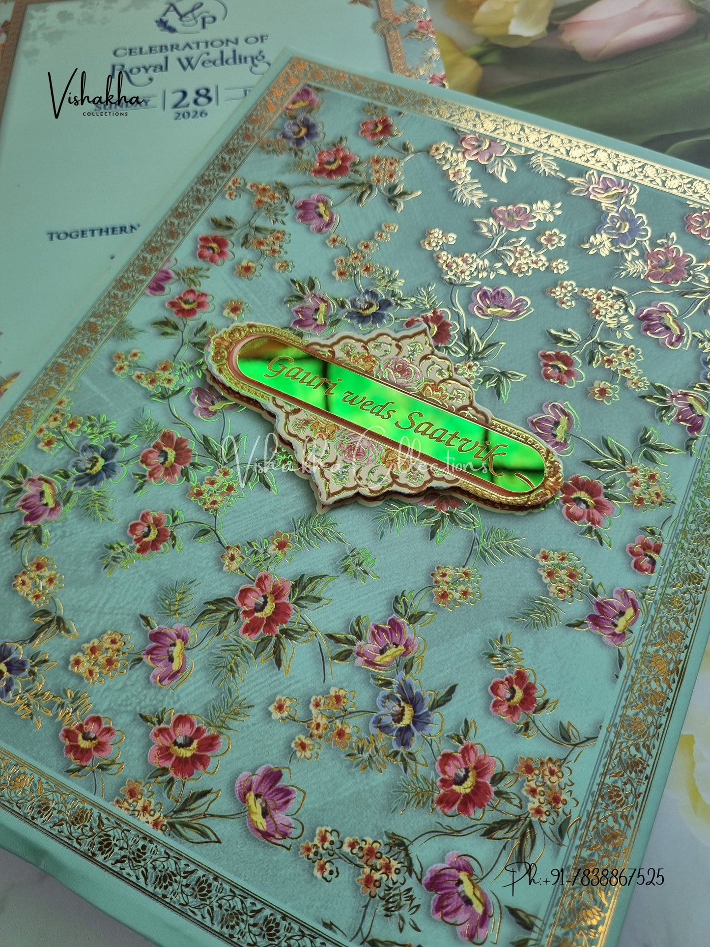 Flower Hindu Muslim Christian Sikh Padded invitation Cards CR-5092