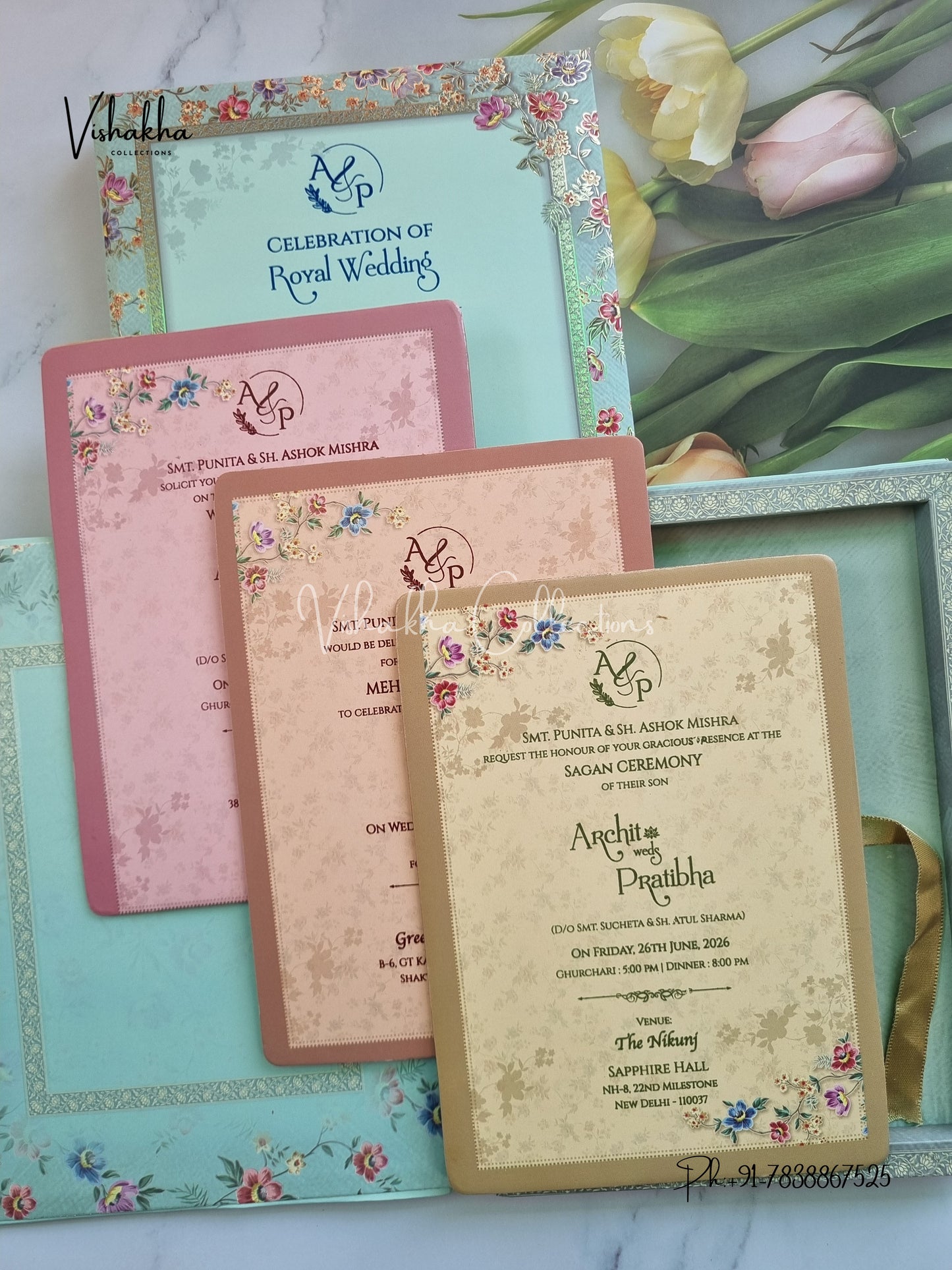Flower Hindu Muslim Christian Sikh Padded invitation Cards CR-5092