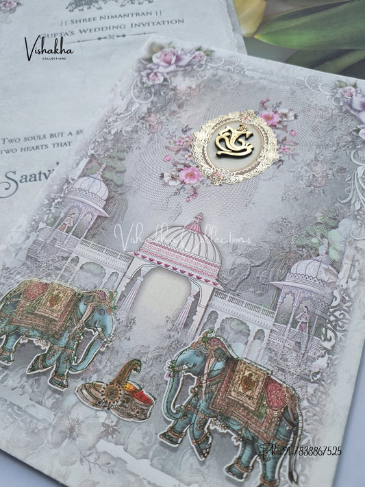 Hathi Flower Hindu Sikh invitation Cards CR-7002