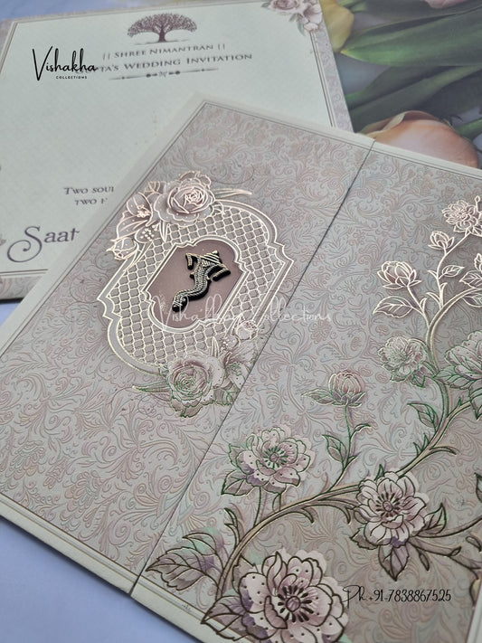 Flower Double Door Hindu Muslim Christian Sikh invitation Cards CR-7009