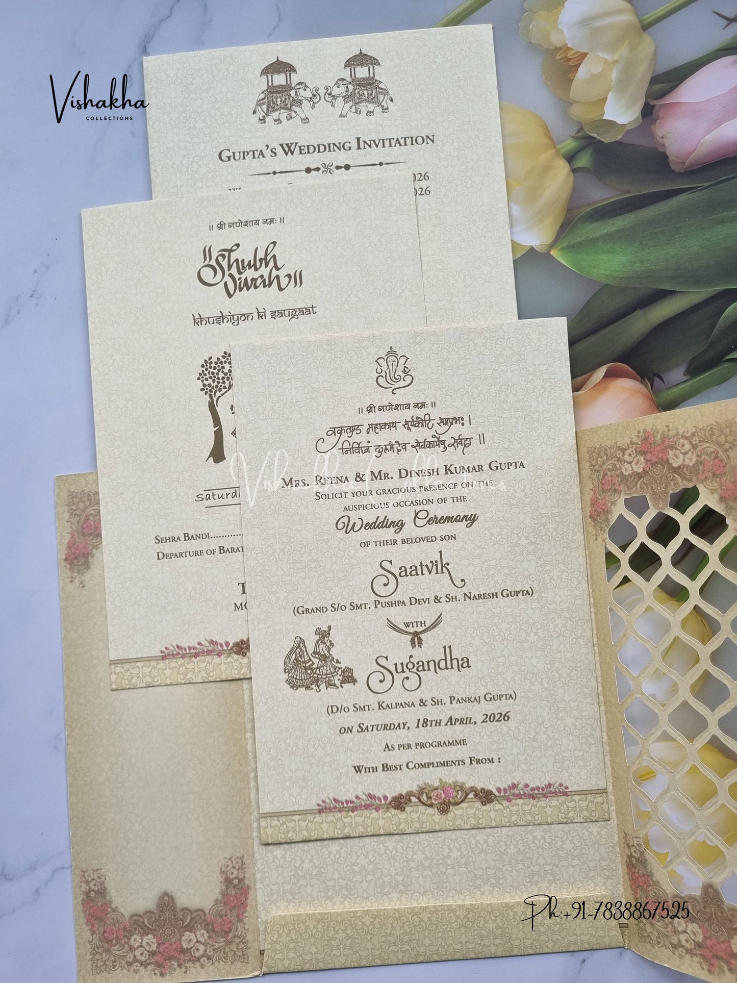 Flower Hindu Muslim Christian Sikh invitation Cards CR-7016