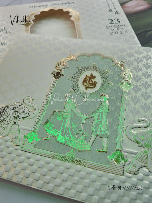 Semi Box Hathi Ganesh Ji Dulah Dulhan Hindu Sikh invitation Cards CR-701B