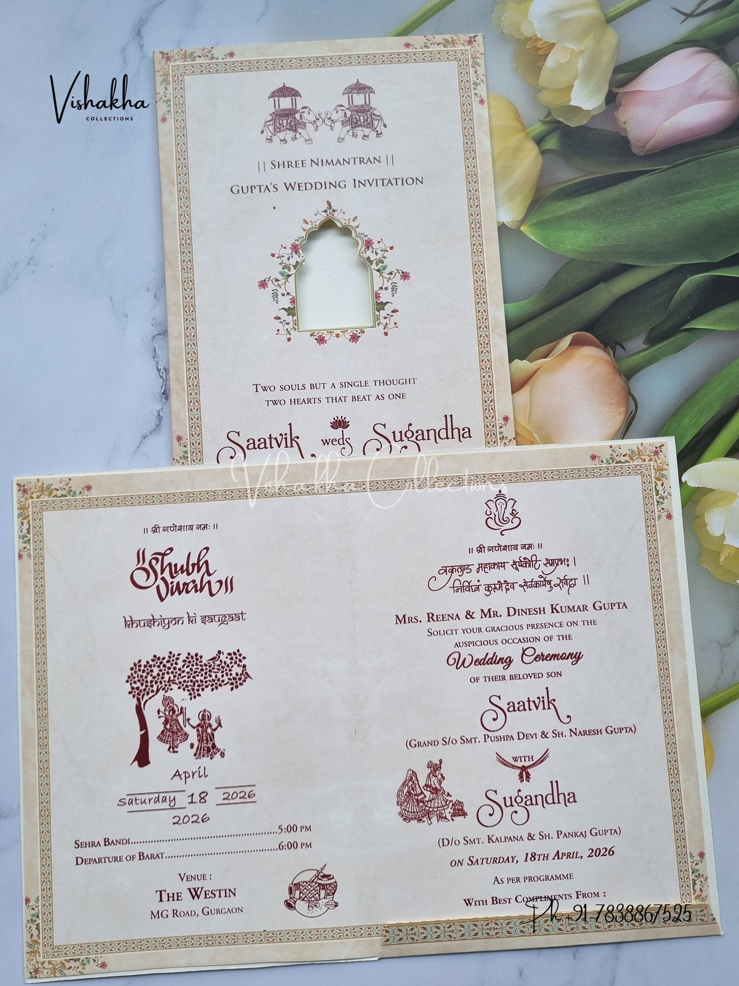 Flower Hindu Muslim Christian Sikh invitation Cards CR-7022