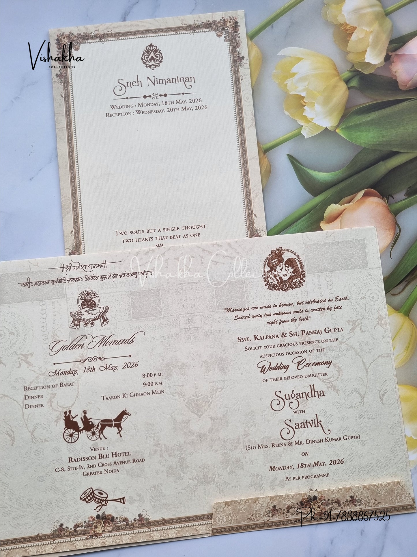 Flower Hindu Muslim Christian Sikh invitation Cards CR-7024