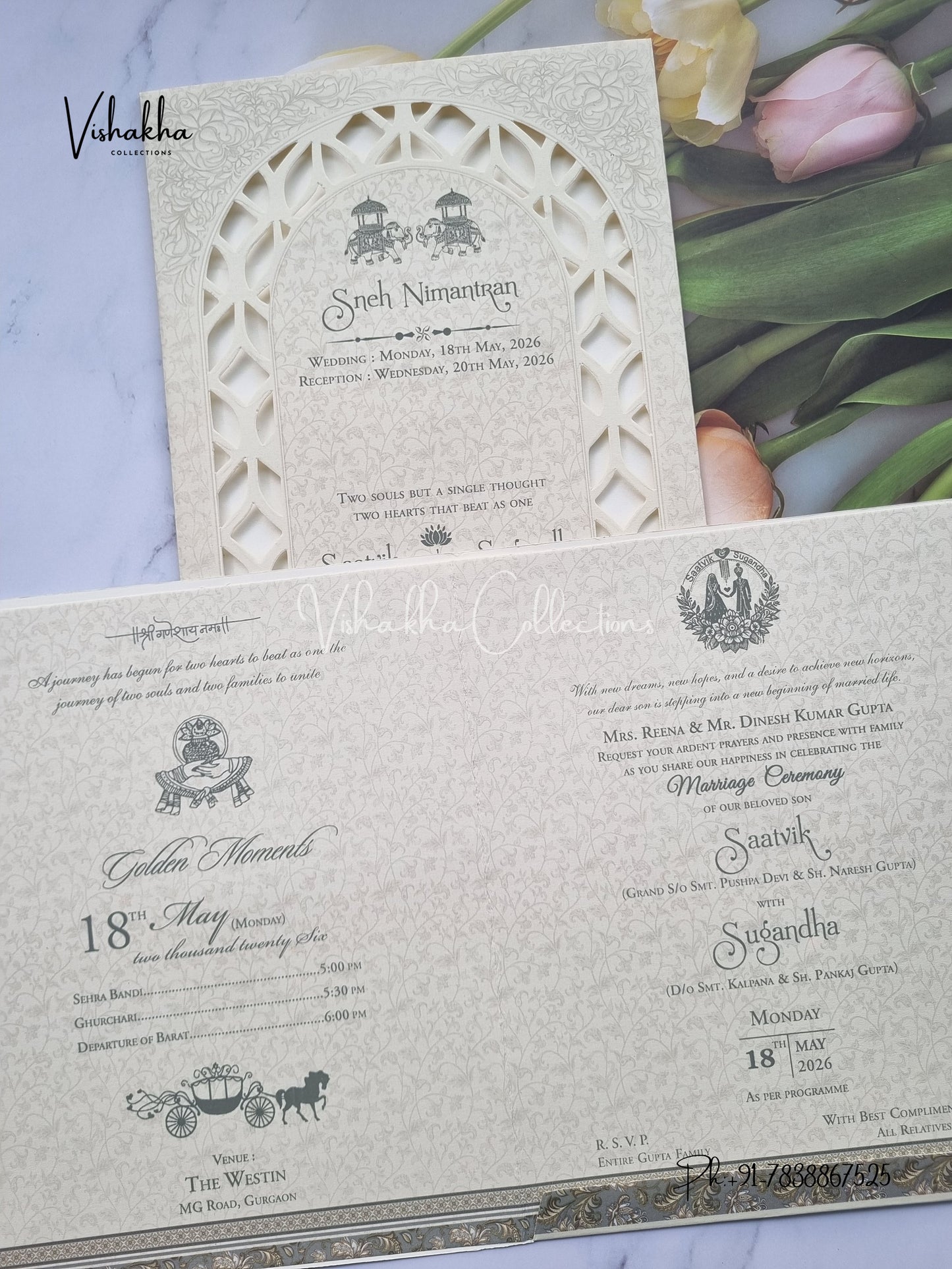 Flower Hindu Muslim Christian Sikh invitation Cards CR-7033