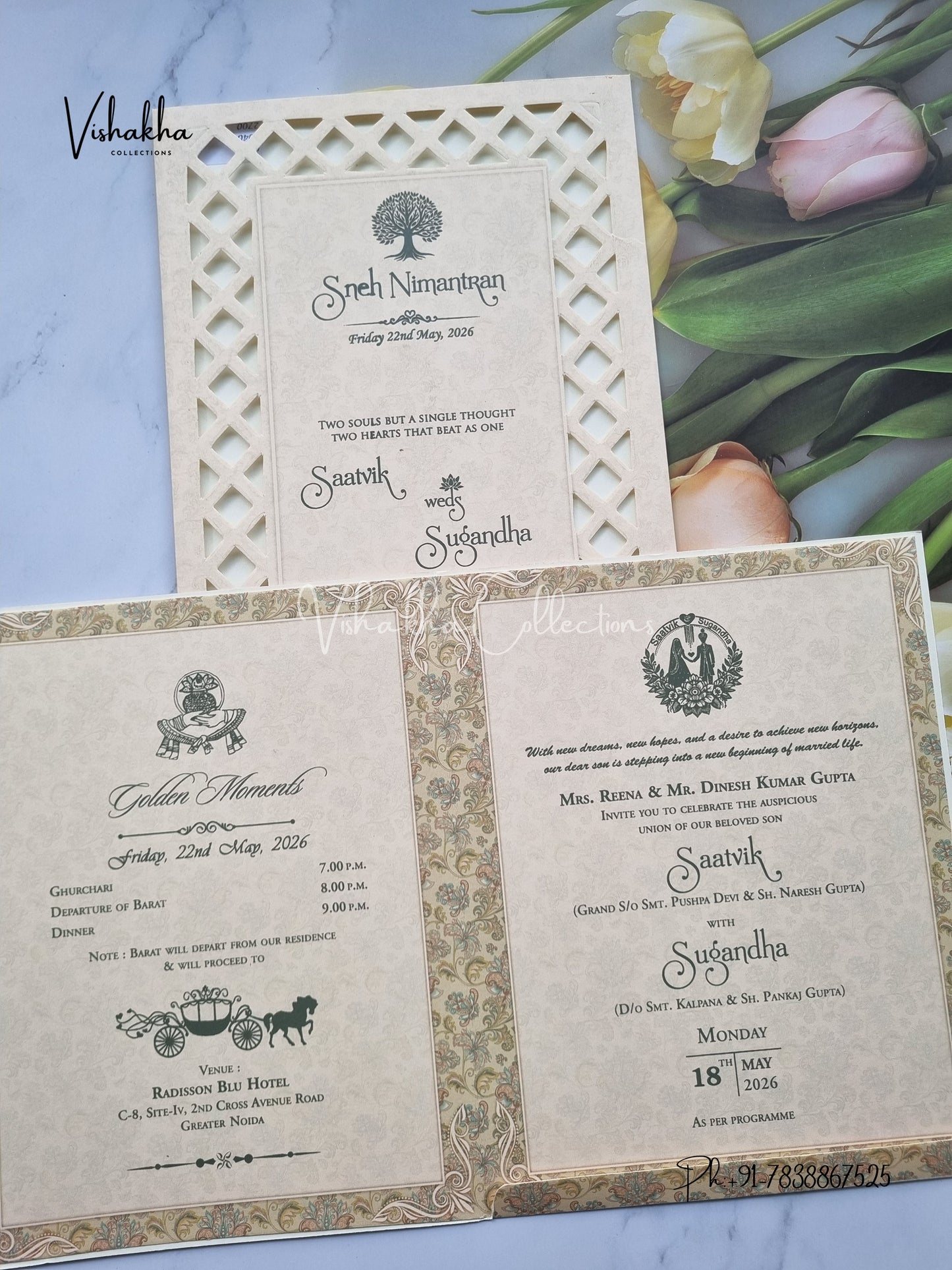 Flower Hindu Muslim Christian Sikh invitation Cards CR-7040