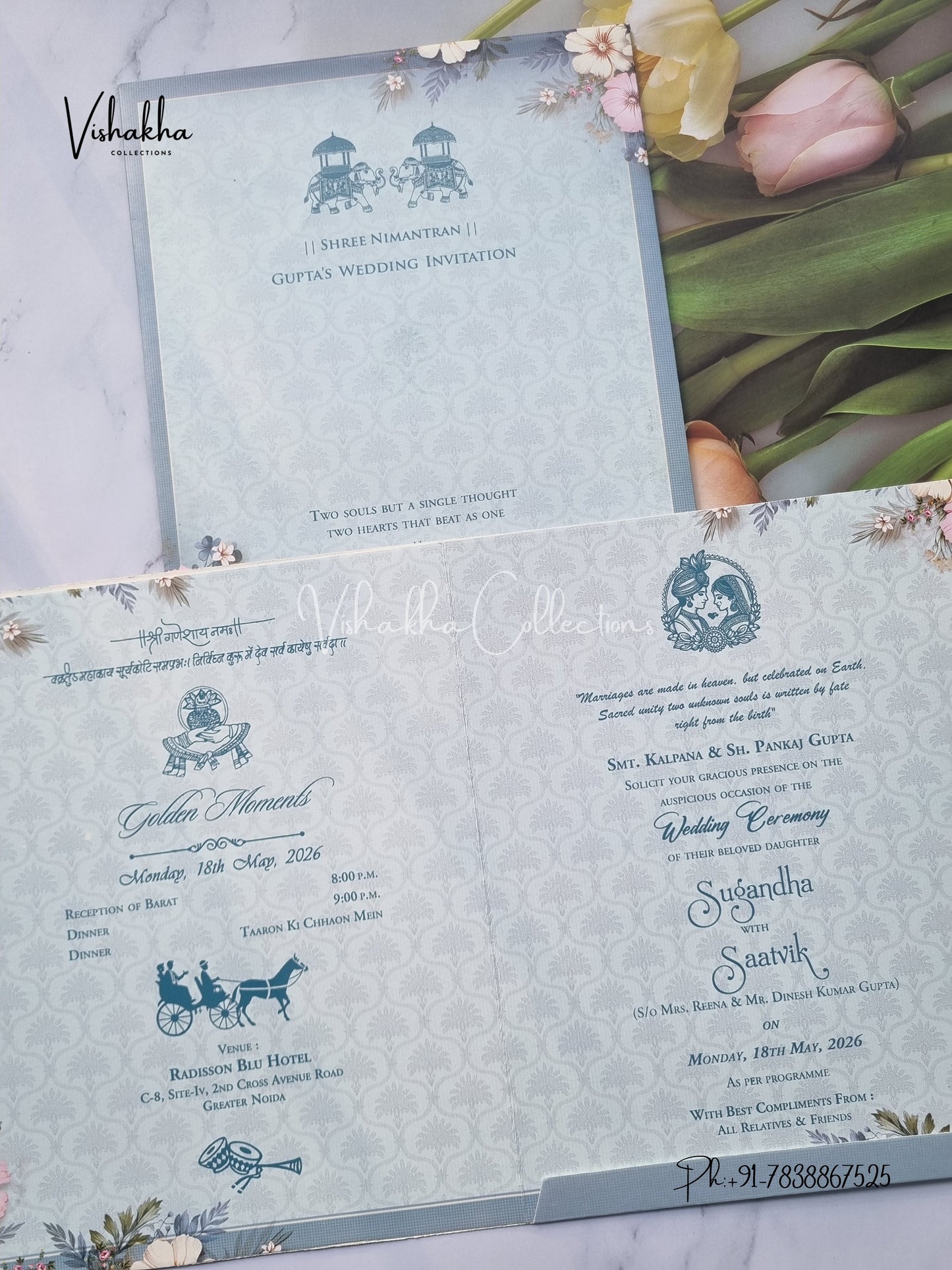 Flower Hindu Muslim Christian Sikh invitation Cards CR-7046