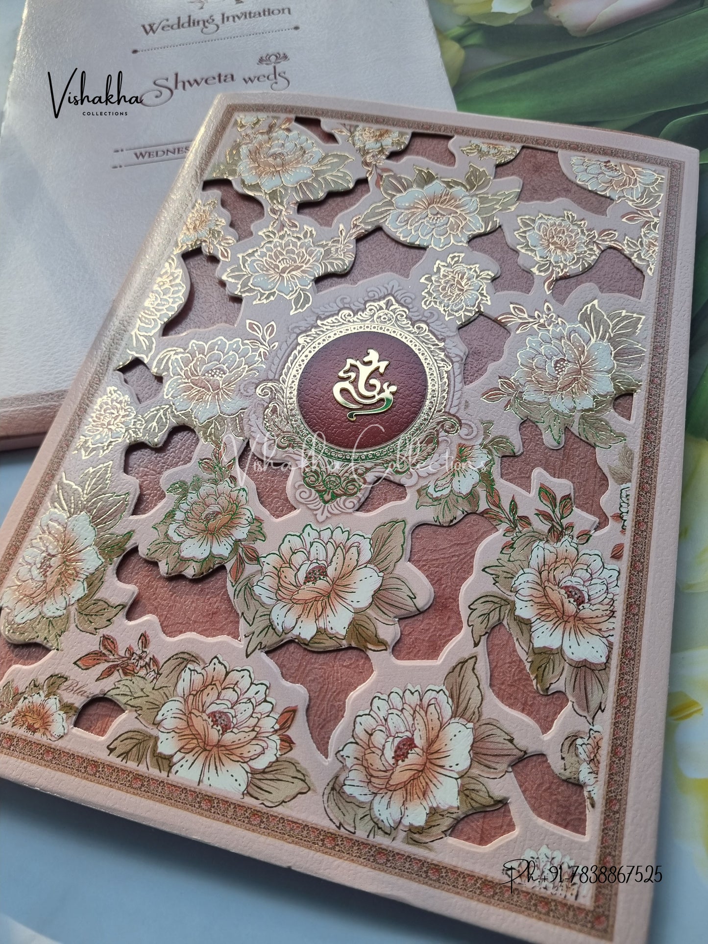 Semi Box Flower Hindu Muslim Christian Sikh invitation Cards CR-7049