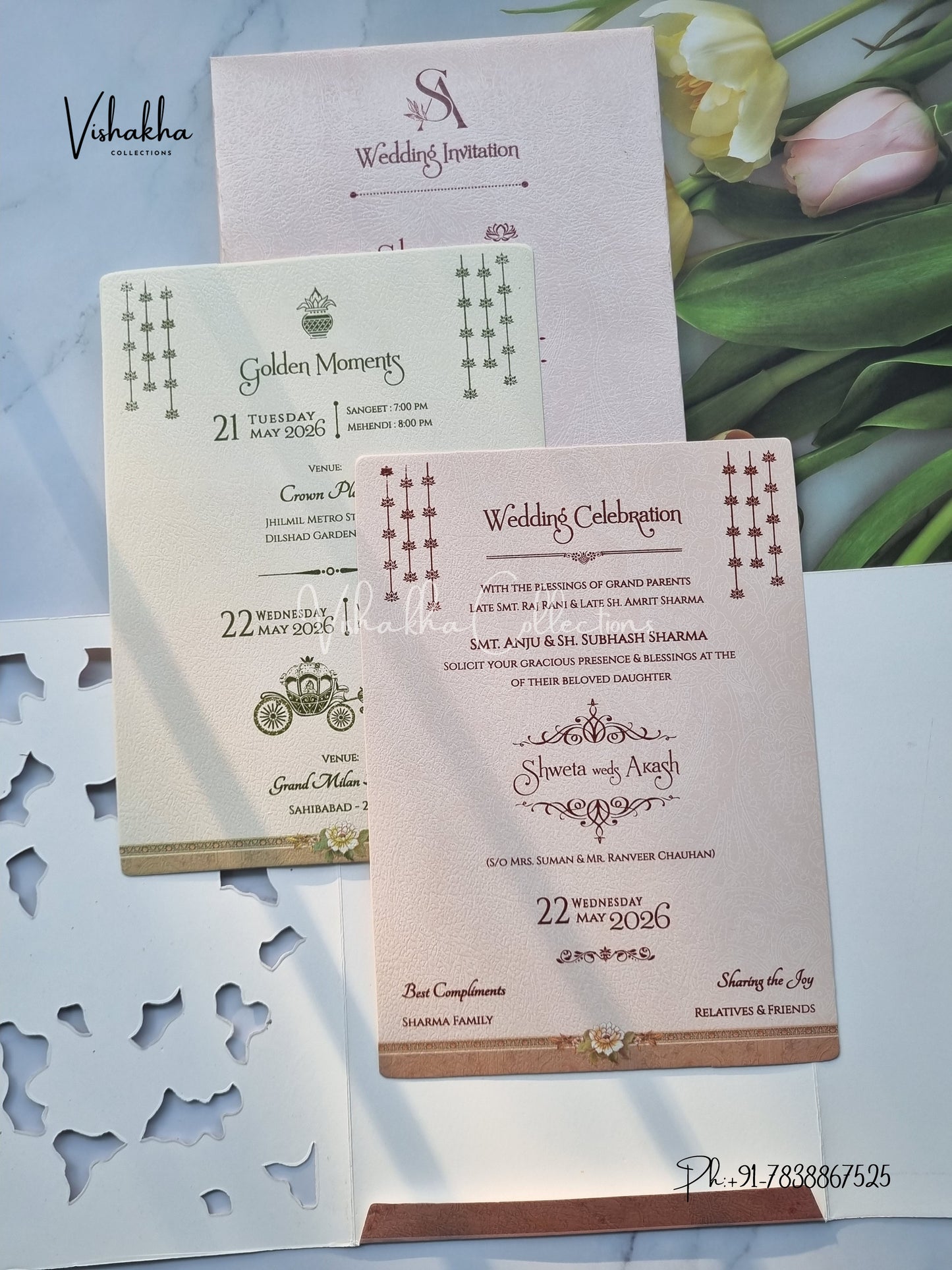 Semi Box Flower Hindu Muslim Christian Sikh invitation Cards CR-7049