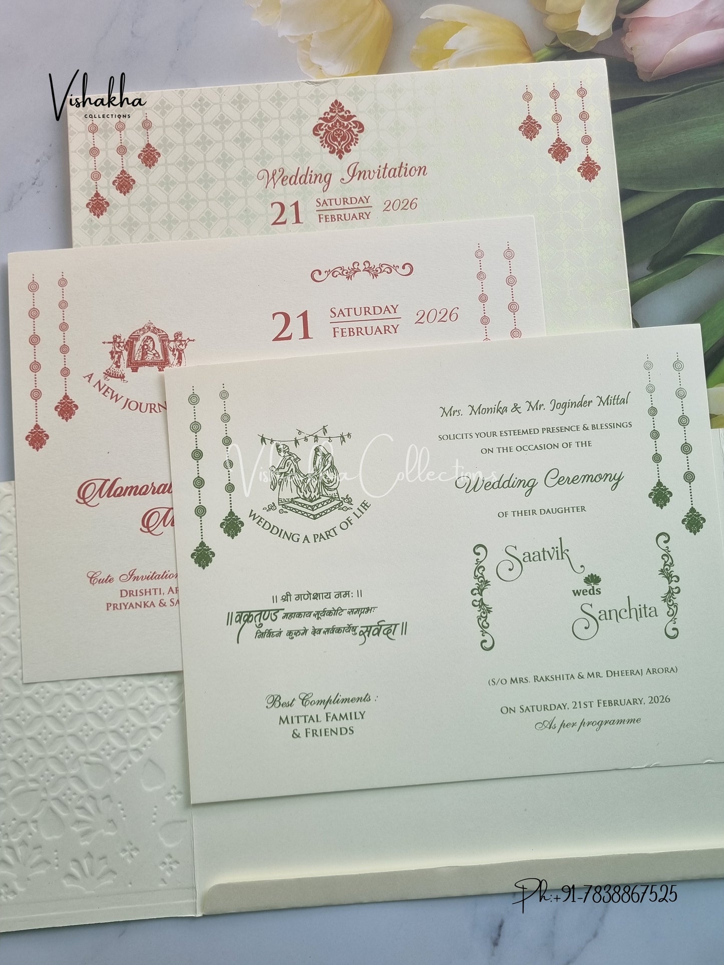 Semi Box Ganesh Ji Double Door Hindu Sikh invitation Cards CR-704P