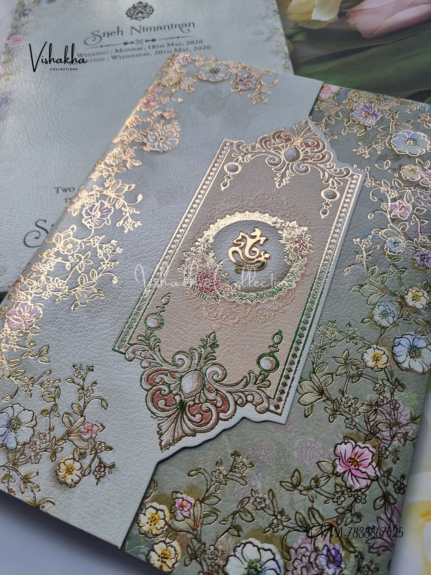 Semi Box Flower Hindu Muslim Christian Sikh invitation Cards CR-7051