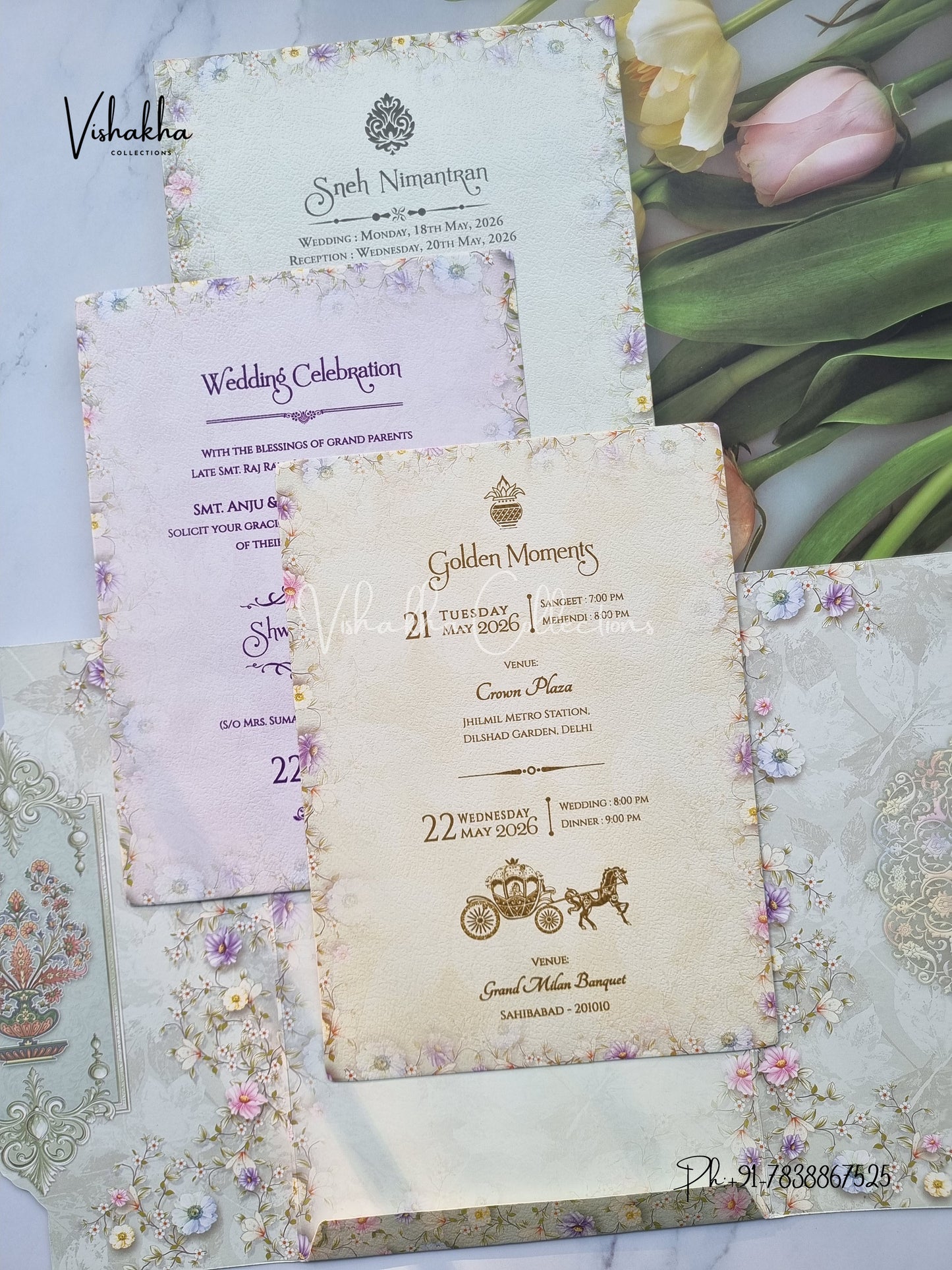 Semi Box Flower Hindu Muslim Christian Sikh invitation Cards CR-7051