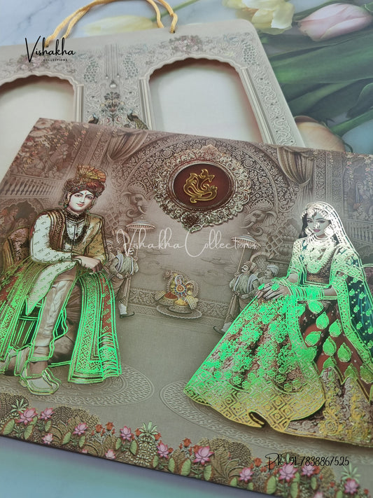 Semi Box Ganesh Ji Dulah Dulhan Hindu Sikh Carry Bag invitation Cards CR-7052