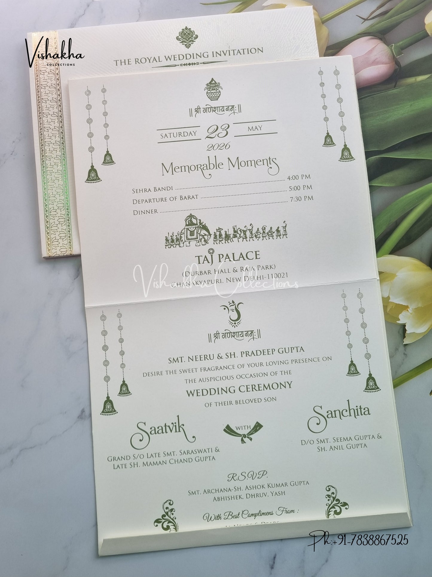 Semi Box Hindu Muslim Christian Sikh invitation Cards CR-705G