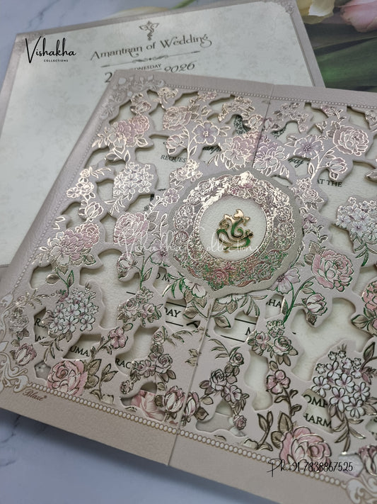 Semi Box Flower Hindu Muslim Christian Sikh invitation Cards CR-7064