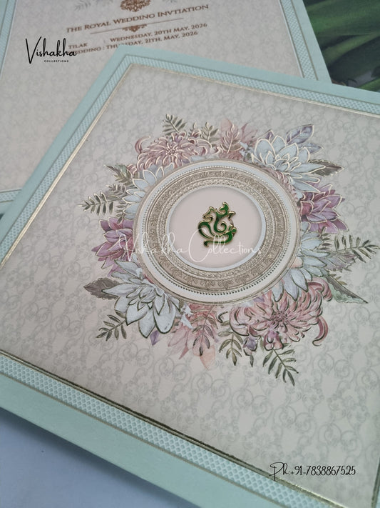 Semi Box Flower Hindu Muslim Christian Sikh invitation Cards CR-7067