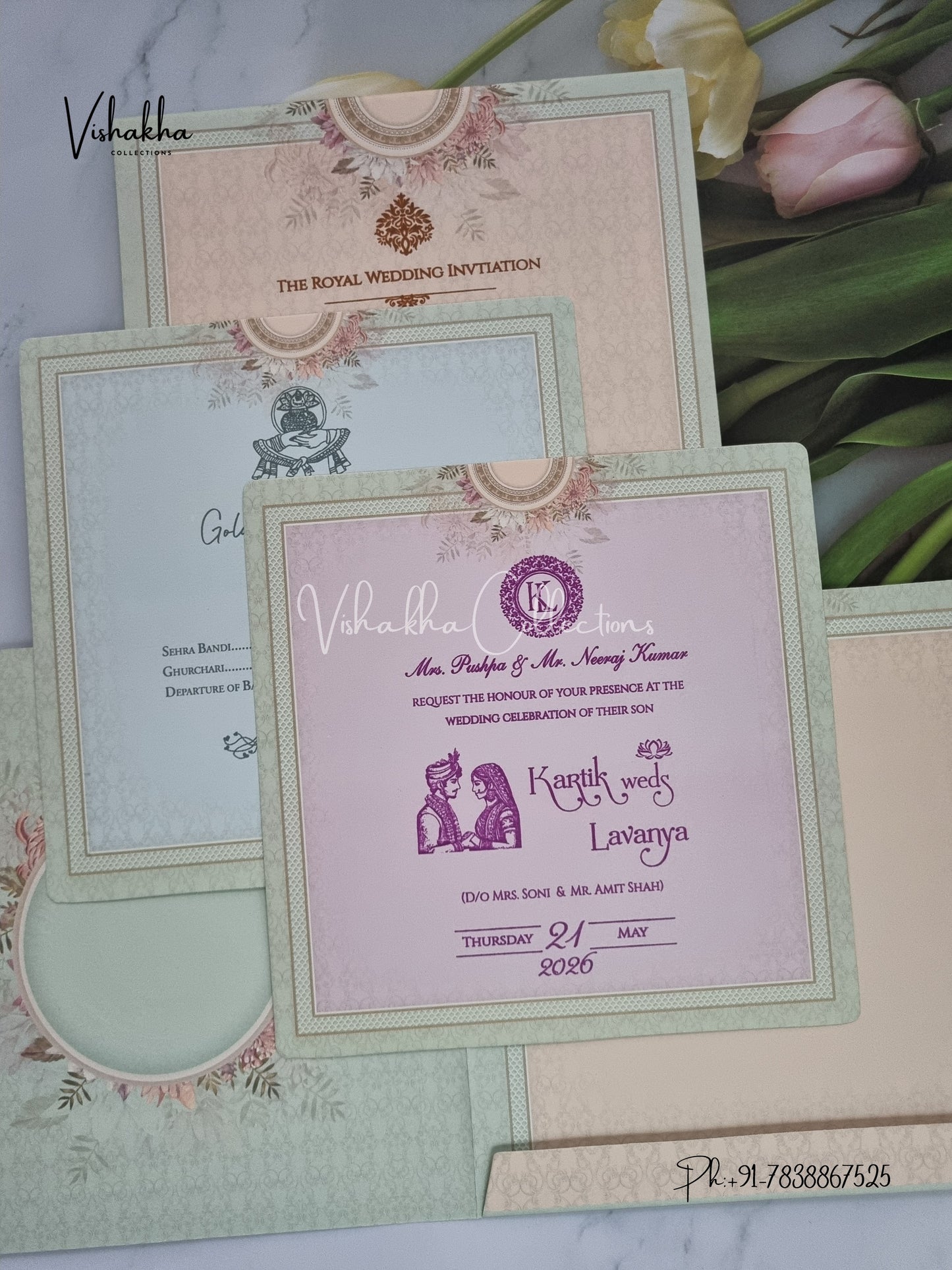 Semi Box Flower Hindu Muslim Christian Sikh invitation Cards CR-7067