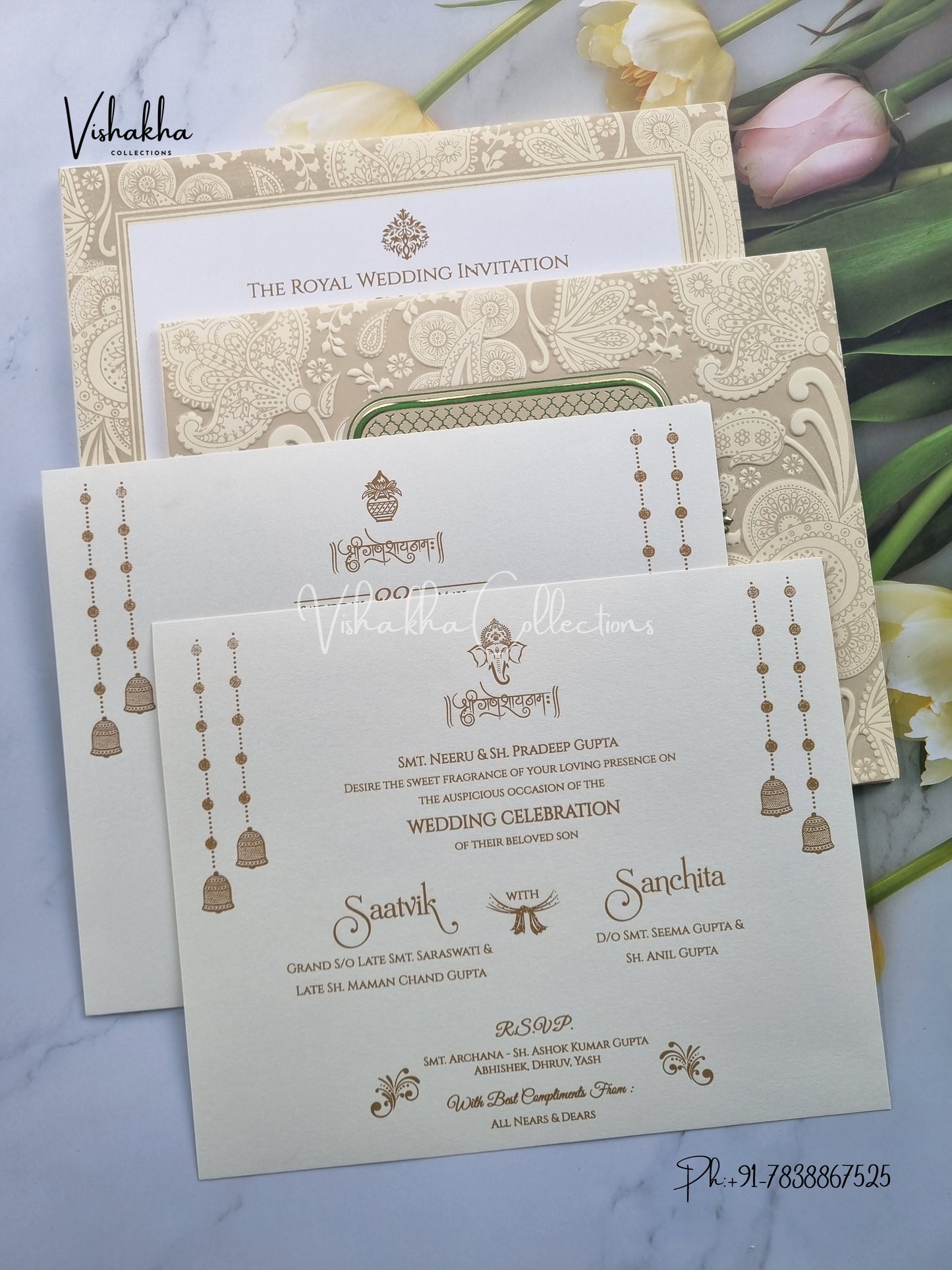 Semi Box Hindu Muslim Christian Sikh invitation Cards CR-706C