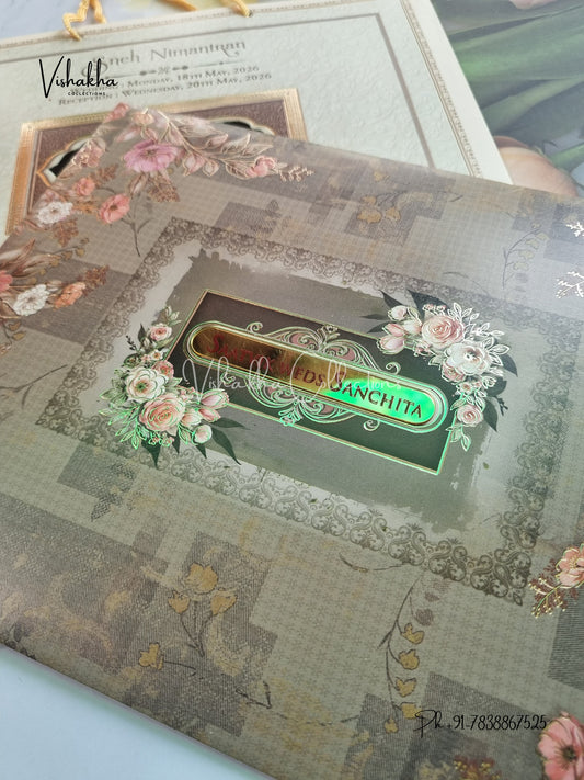 Flower Hindu Muslim Christian Sikh Carry Bag invitation Cards CR-7073