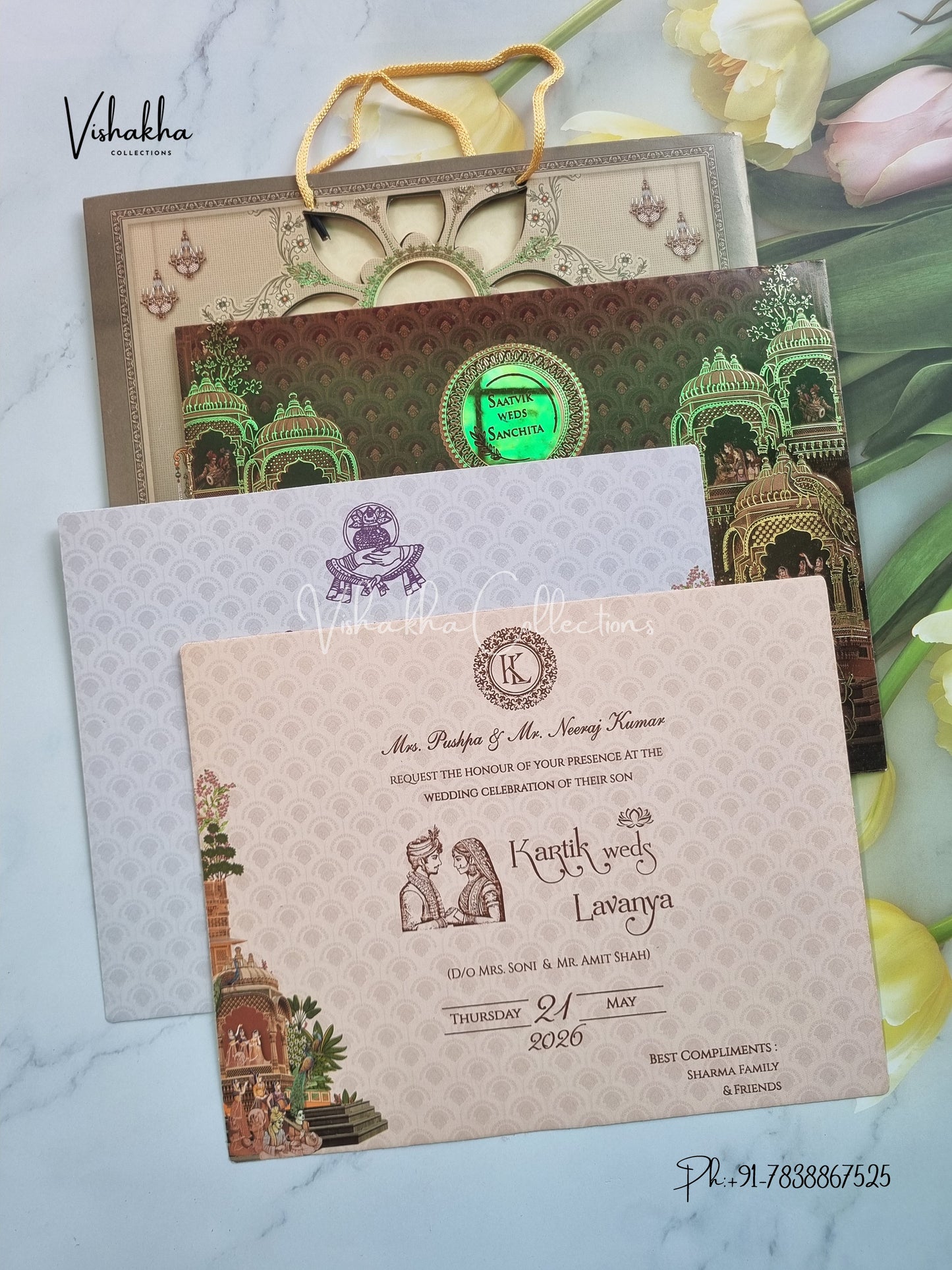Barat Hathi Dulah Dulhan Hindu Sikh Carry Bag invitation Cards CR-7074
