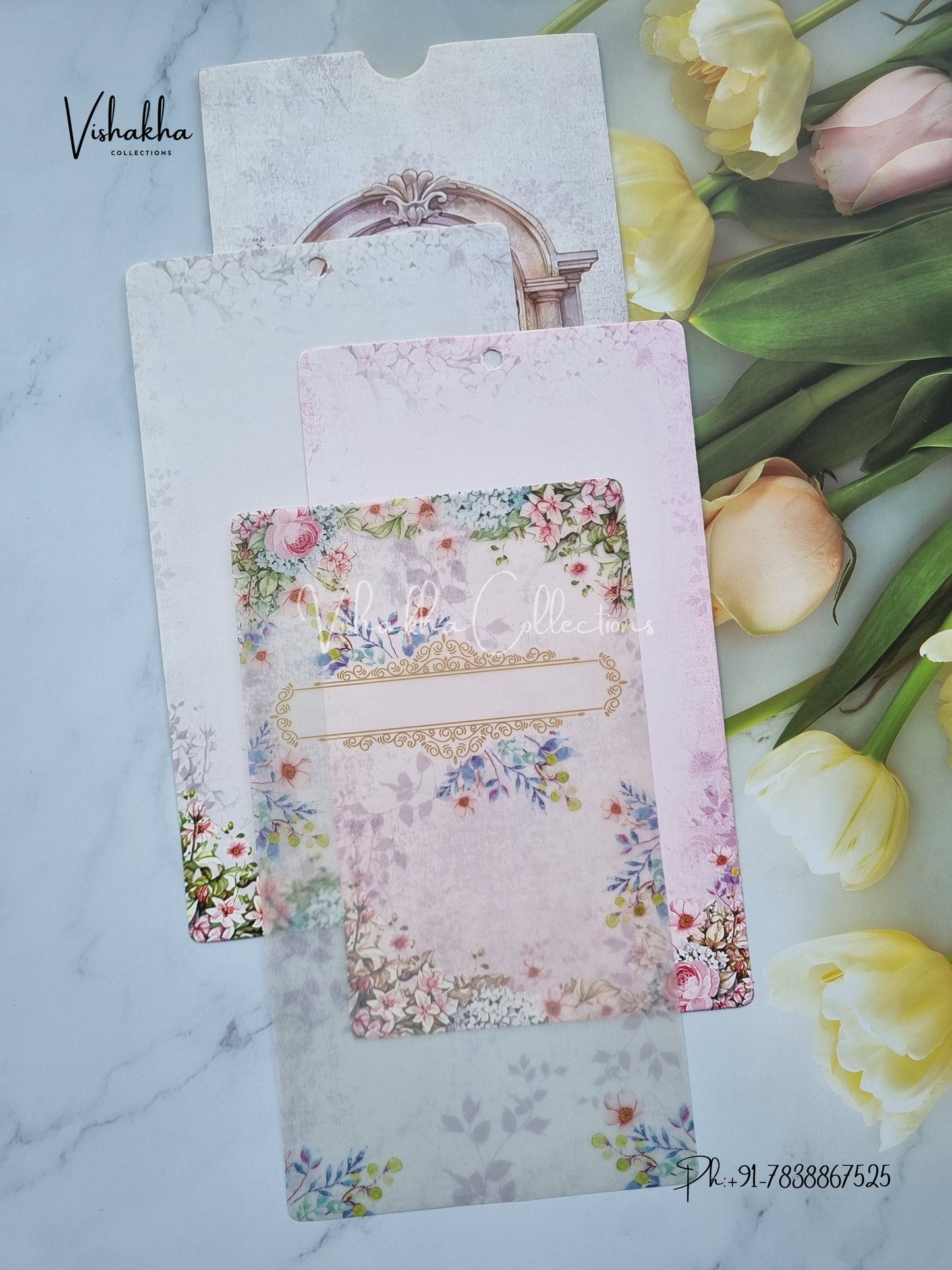 Flower Hindu Muslim Christian Sikh invitation Cards CR-7078