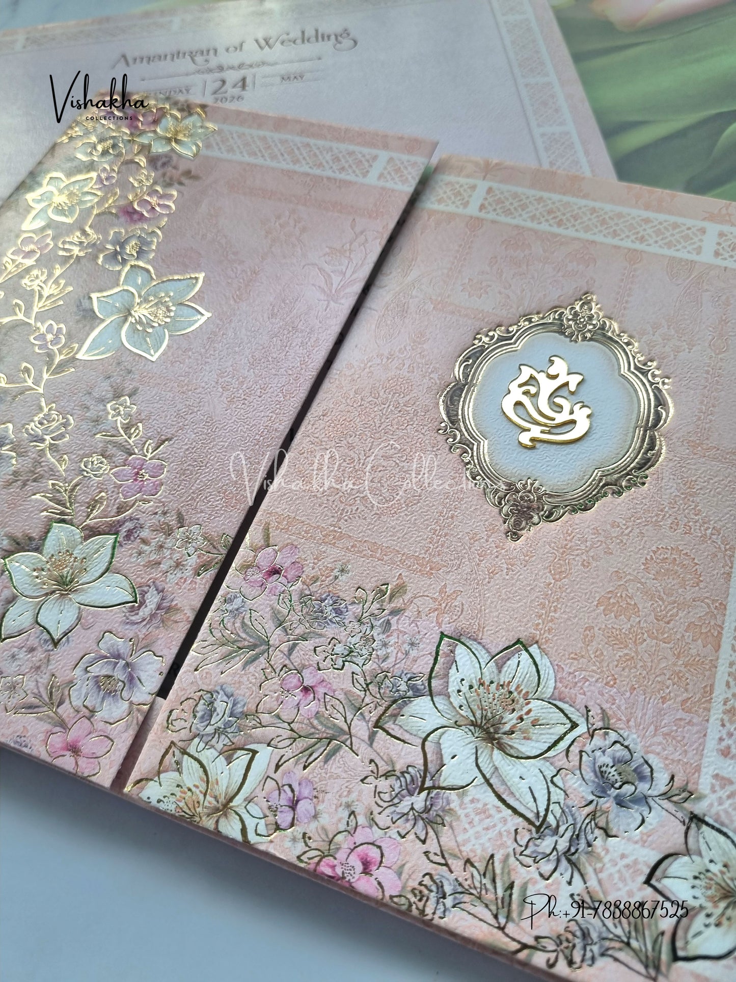 Semi Box Flower Hindu Muslim Christian Sikh invitation Cards CR-7080
