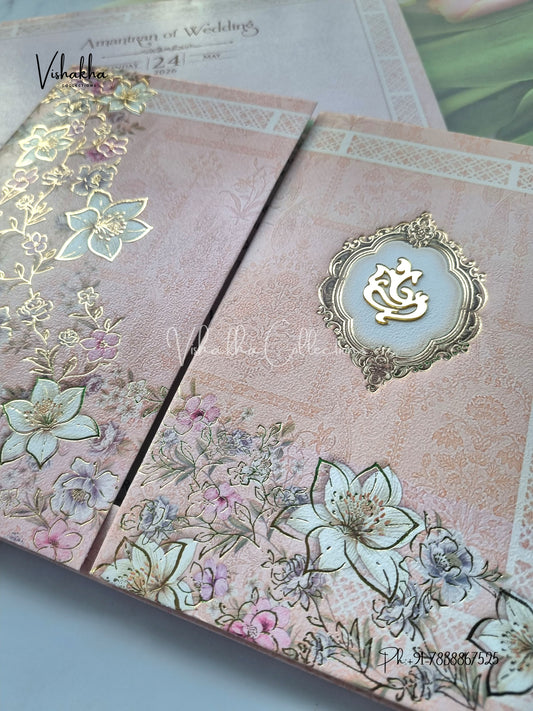 Semi Box Flower Hindu Muslim Christian Sikh invitation Cards CR-7080