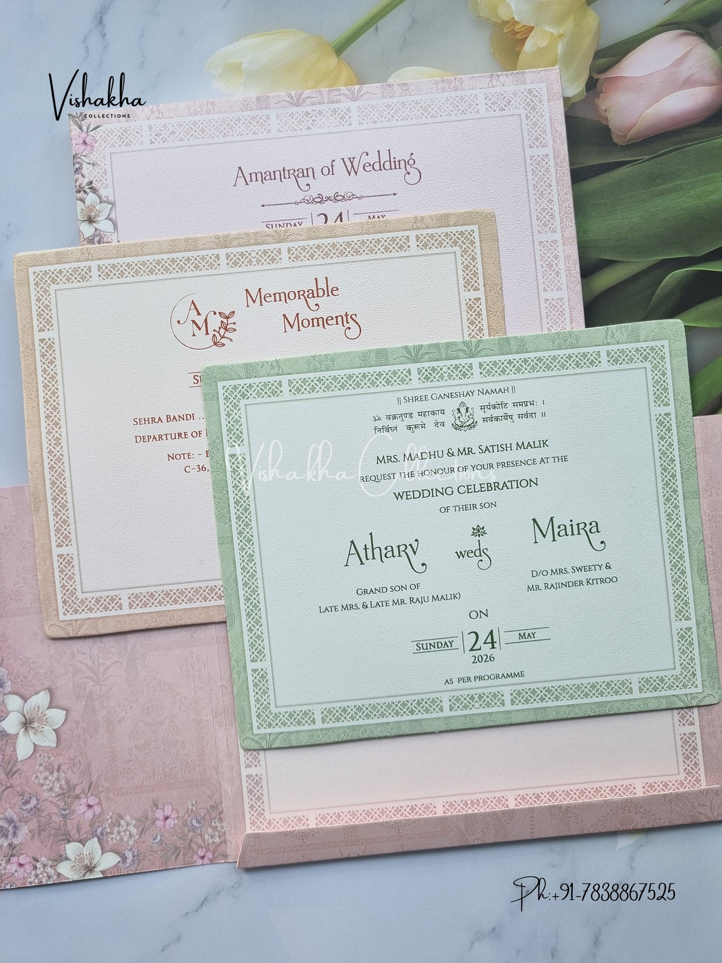 Semi Box Flower Hindu Muslim Christian Sikh invitation Cards CR-7080
