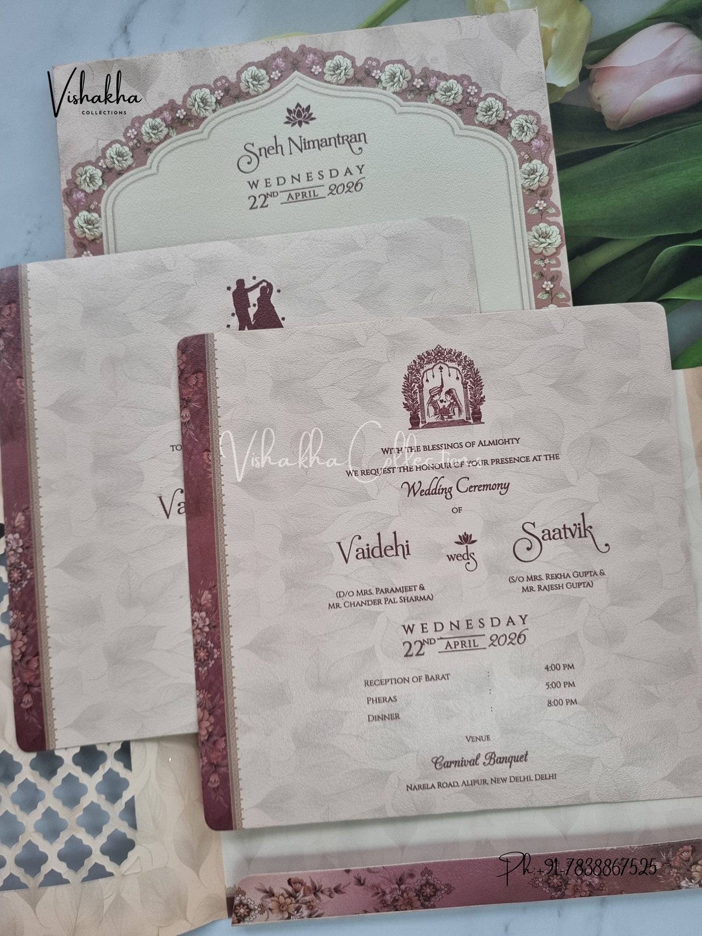 Semi Box Double Door Hindu Muslim Christian Sikh invitation Cards CR-7082