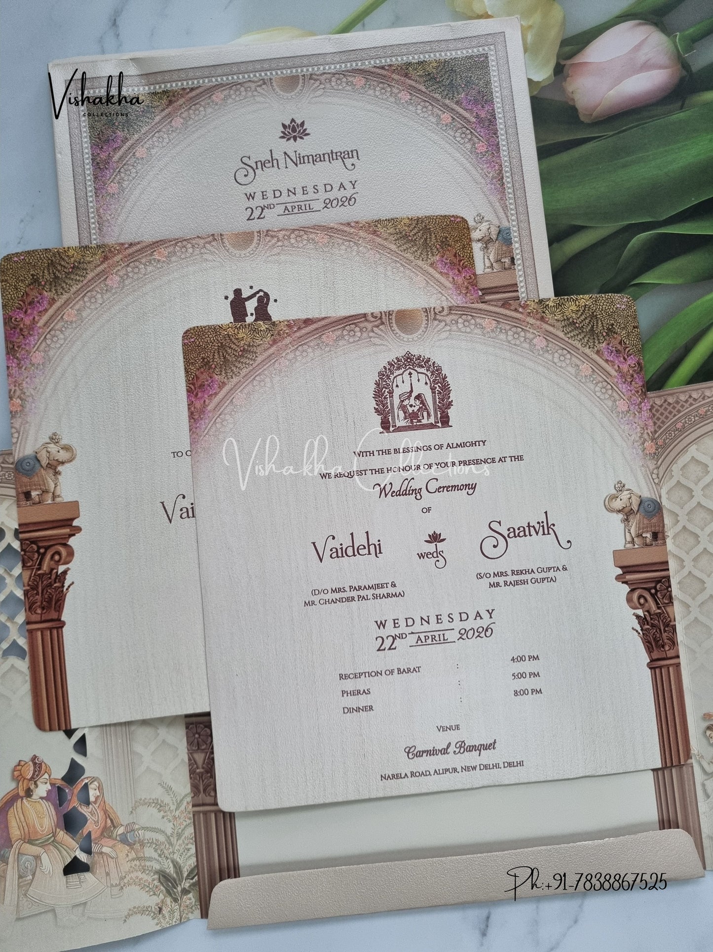 Semi Box Dulah Dulhan Double Door Hindu Sikh invitation Cards CR-7083