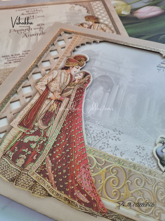 Peacock Dulah Dulhan Hindu Sikh Padded invitation Cards CR-7086