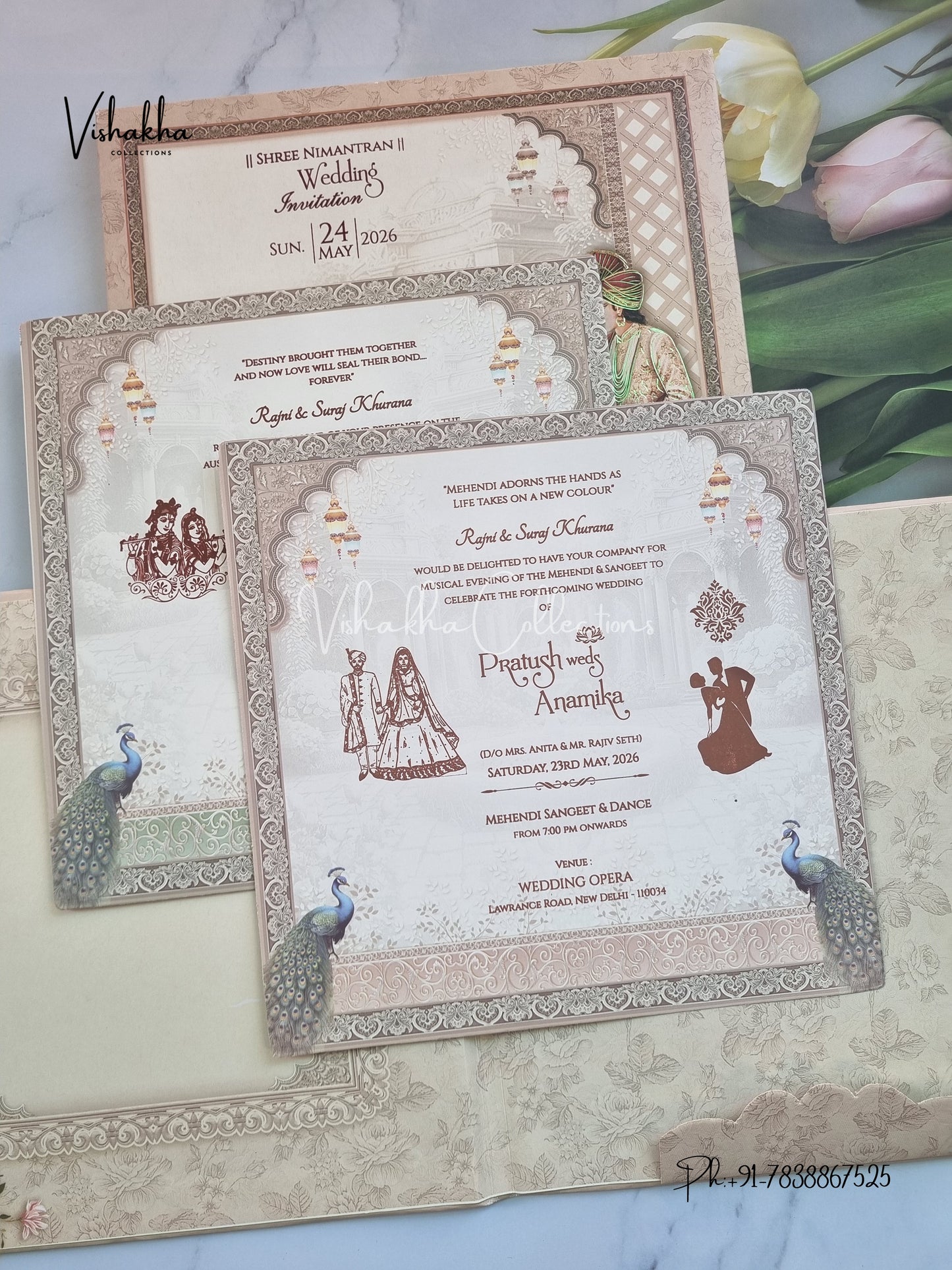 Peacock Dulah Dulhan Hindu Sikh Padded invitation Cards CR-7086