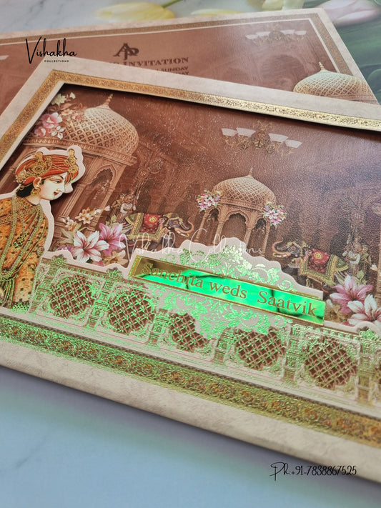 Hathi Dulah Dulhan Hindu Sikh Padded invitation Cards CR-7089