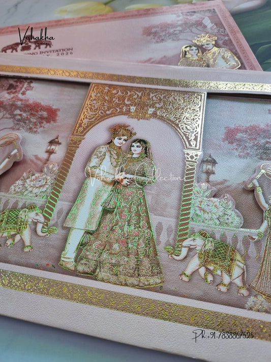 Barat Hathi Dulah Dulhan Hindu Sikh Padded invitation Cards CR-7091