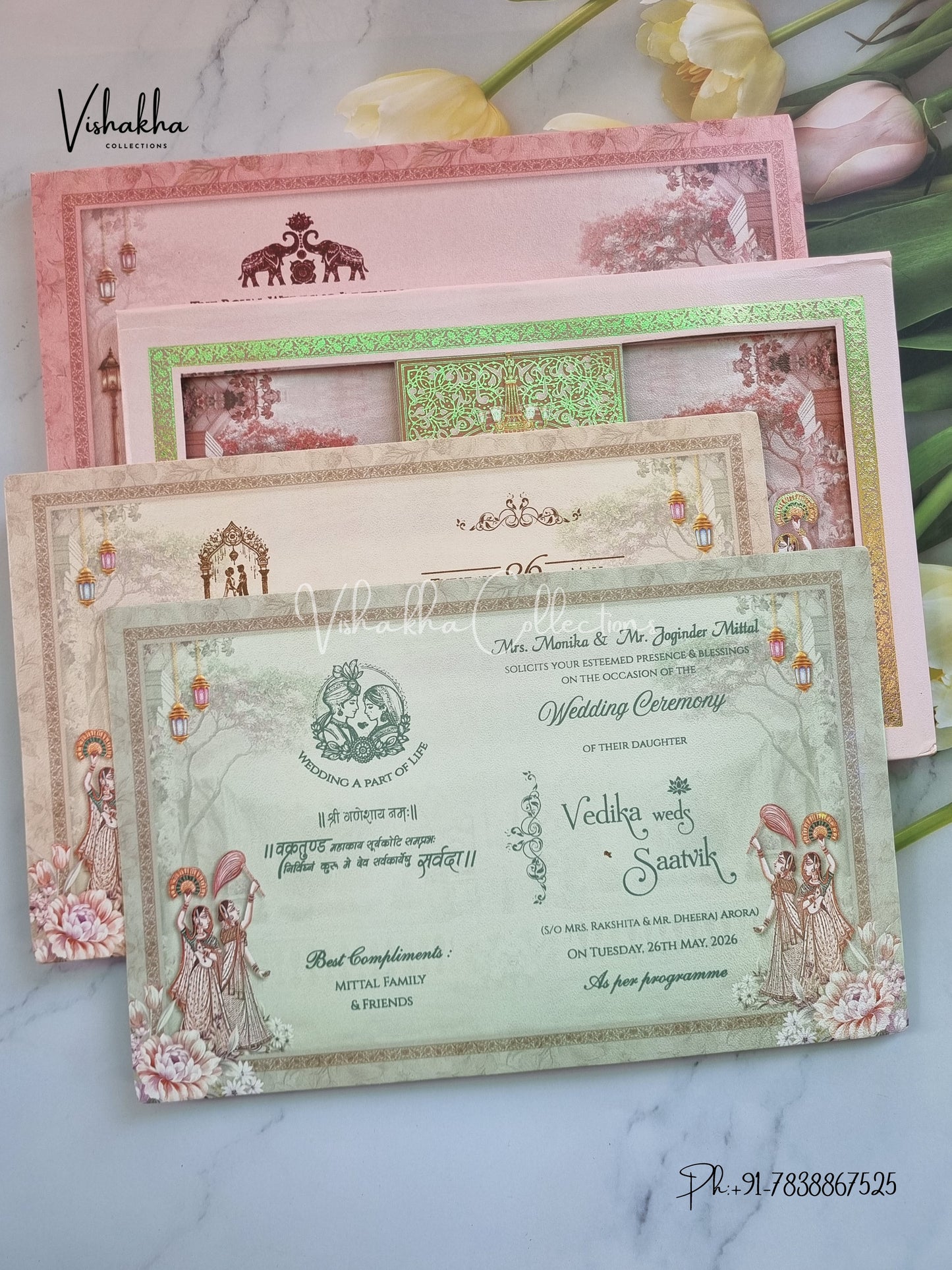 Barat Hathi Dulah Dulhan Hindu Sikh Padded invitation Cards CR-7091