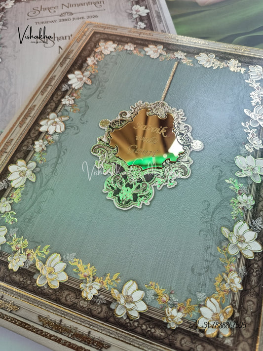 Flower Hindu Muslim Christian Sikh Padded invitation Cards CR-7092