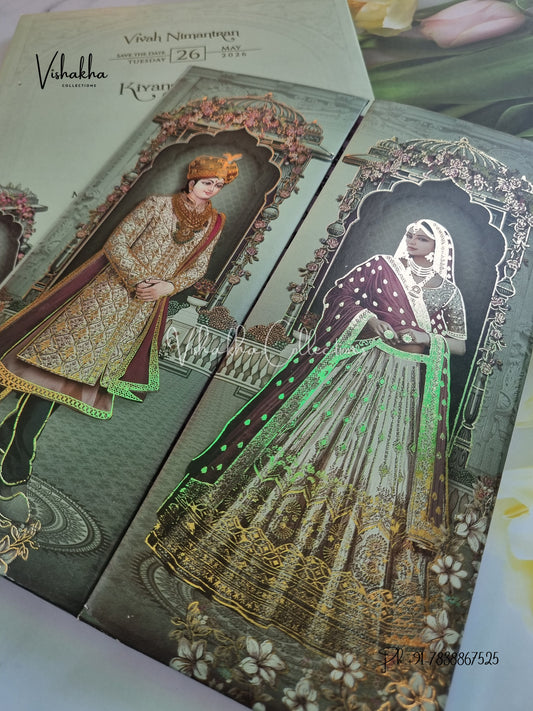 Flower Double Door Hindu Muslim Christian Sikh Padded invitation Cards CR-7093