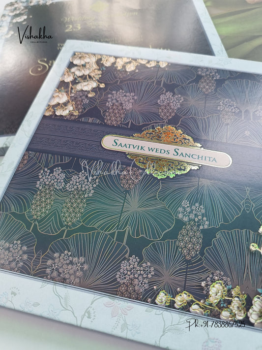 Semi Box Flower Hindu Muslim Christian Sikh Carry Bag invitation Cards CR-7098