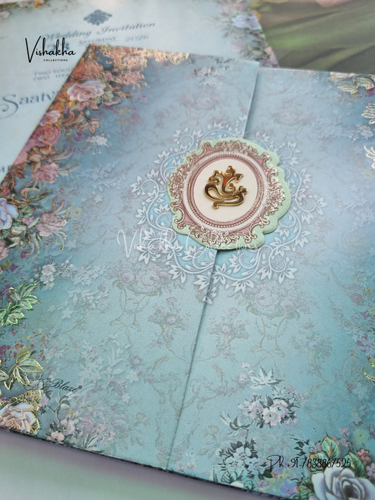 Semi Box Flower Hindu Muslim Christian Sikh Carry Bag invitation Cards CR-7099