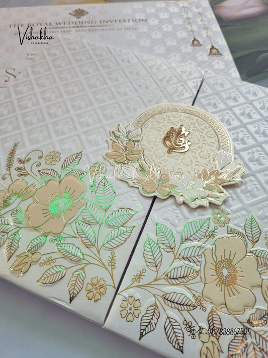 Flower Double Door Hindu Muslim Christian Sikh Padded invitation Cards CR-710